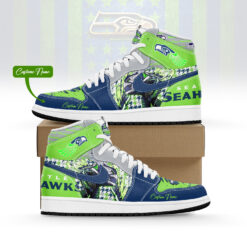 Gleammerch Seattle Seahawks AJ1 High Sneakers Shoes For Men And Women