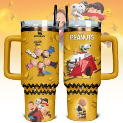 Gleammerch Snoopy Custom Stanley Quencher 40oz Stainless Steel Tumbler With Handle