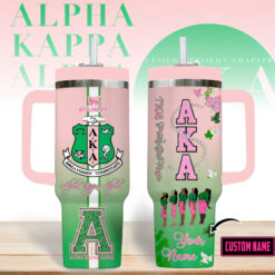 Gleammerch Alpha Kappa Alpha Custom Stanley Quencher 40oz Stainless Steel Tumbler With Handle