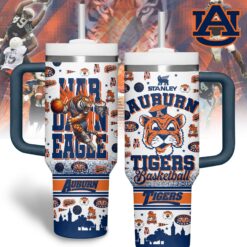 Gleammerch Auburn Tigers Custom Stanley Quencher 40oz Stainless Steel Tumbler With Handle