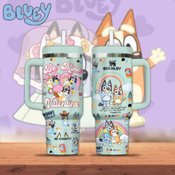 Gleammerch Bluey Custom Stanley Quencher 40oz Stainless Steel Tumbler With Handle