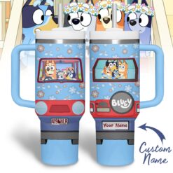 Gleammerch Bluey Custom Stanley Quencher 40oz Stainless Steel Tumbler With Handle