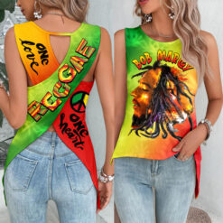 Gleammerch Bob Marley Cut Out Wrap Back Tank Top