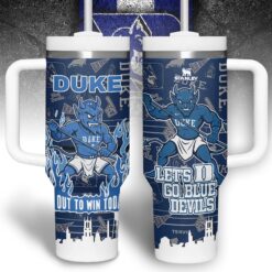 Gleammerch Duke Blue Devils Custom Stanley Quencher 40oz Stainless Steel Tumbler With Handle