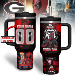 Gleammerch Georgia Bulldogs Custom Stanley Quencher 40oz Stainless Steel Tumbler With Handle
