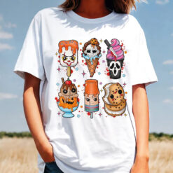 Gleammerch Horror Movie Characters Ice Cream T-Shirt Gifts For Fans