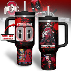 Gleammerch Ohio State Buckeyes Custom Stanley Quencher 40oz Stainless Steel Tumbler With Handle