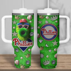 Gleammerch Philadelphia Phillies Custom Stanley Quencher 40oz Stainless Steel Tumbler With Handle