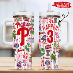 Gleammerch Philadelphia Phillies Custom Stanley Quencher 40oz Stainless Steel Tumbler With Handle