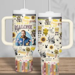 Gleammerch Post Malone Custom Stanley Quencher 40oz Stainless Steel Tumbler With Handle