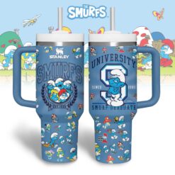 Gleammerch The Smurfs Custom Stanley Quencher 40oz Stainless Steel Tumbler With Handle