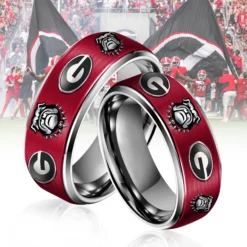 Gleammerch Georgia Bulldogs Silver Tungsten Rings Gift For Fans