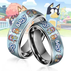 Gleammerch Bluey Silver Tungsten Rings Gift For Fans