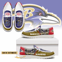 Gleammerch Baltimore Ravens Personalized Hey Dude Shoes For Men And Women