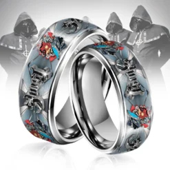 Gleammerch Ghost Band Music Silver Tungsten Rings Gift For Fans