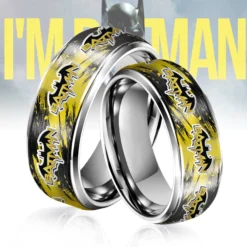 Gleammerch Batman Movies Silver Tungsten Rings Gift For Fans