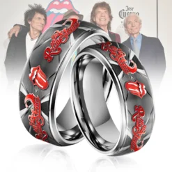 Gleammerch The Rolling Stones Silver Tungsten Rings Gift For Fans