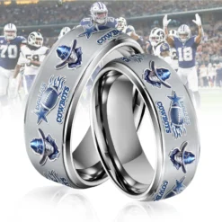 Gleammerch Dallas Cowboys NFL Silver Tungsten Rings Gift For Fans