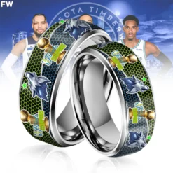 Gleammerch Minnesota Timberwolves NBA Silver Tungsten Rings Gift For Fans