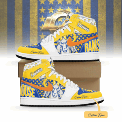 Gleammerch Los Angeles Rams AJ1 High Sneakers Shoes For Men And Women