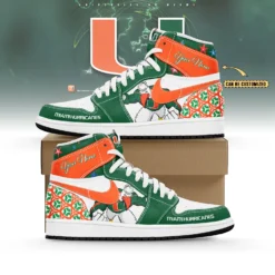 Gleammerch Miami Hurricanes AJ1 High Sneakers Shoes For Men And Women