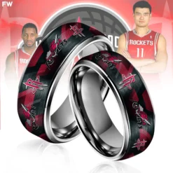 Gleammerch Houston Rockets Silver Tungsten Rings Gift For Fans