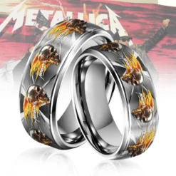Gleammerch Metallica Band Silver Tungsten Rings Gift For Fans