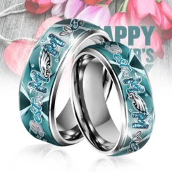 Gleammerch Philadelphia Eagles NFL x Mother's Day Silver Tungsten Rings Gift For Fans