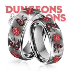 Gleammerch Dungeons & Dragons Silver Tungsten Rings Gift For Fans