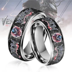 Gleammerch Venom Silver Tungsten Rings Gift For Fans