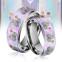 Gleammerch BTS Silver Tungsten Rings Gift For Fans