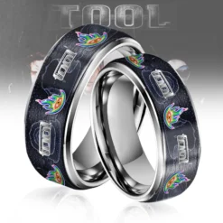 Gleammerch Tool Band Silver Tungsten Rings Gift For Fans