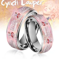 Gleammerch Cyndi Lauper Silver Tungsten Rings Gift For Fans