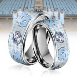 Gleammerch North Carolina Tar Heels Silver Tungsten Rings Gift For Fans