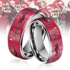 Gleammerch Arkansas Razorbacks Silver Tungsten Rings Gift For Fans