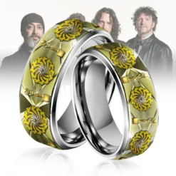 Gleammerch Soundgarden Band x Rock & Roll Hall of Fame Silver Tungsten Rings Gift For Fans