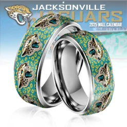 Gleammerch Jacksonville Jaguars NFL Silver Tungsten Rings Gift For Fans