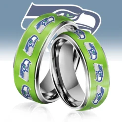 Gleammerch Seattle Seahawks Silver Tungsten Rings Gift For Fans