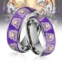 Gleammerch LSU Tigers Silver Tungsten Rings Gift For Fans - Style 2