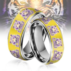 Gleammerch LSU Tigers Silver Tungsten Rings Gift For Fans