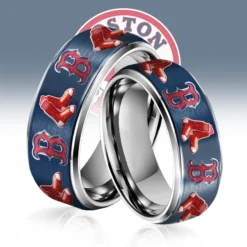 Gleammerch Boston Red Sox Silver Tungsten Rings Gift For Fans