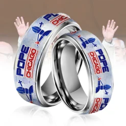 Gleammerch Pope Leo XIV Silver Tungsten Rings Gift For Fans