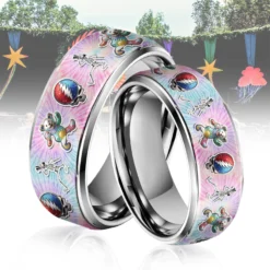 Gleammerch Grateful Dead Silver Tungsten Rings Gift For Fans