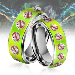 Gleammerch Ghostbusters Silver Tungsten Rings Gift For Fans