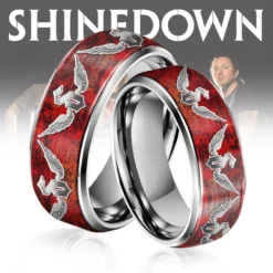 Gleammerch Shinedown Band Silver Tungsten Rings Gift For Fans