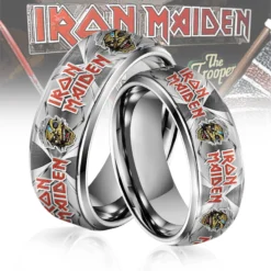 Gleammerch Iron Maiden Silver Tungsten Rings Gift For Fans