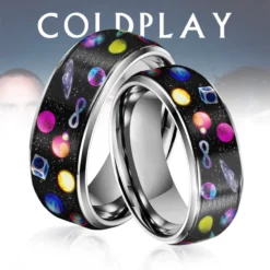 Gleammerch Coldplay Band Silver Tungsten Rings Gift For Fans