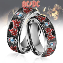 Gleammerch AC/DC Band Silver Tungsten Rings Gift For Fans