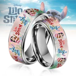 Gleammerch Lilo & Stitch Silver Tungsten Rings Gift For Fans
