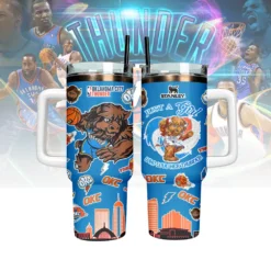 Gleammerch Oklahoma City Thunder NBA Custom Stanley Quencher 40oz Stainless Steel Tumbler With Handle